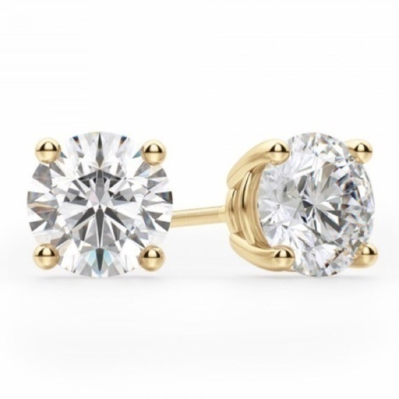 Renaissance Collection 14k Yellow Gold Over Sterling Silver Round CZ Studs - Picture 1 of 3